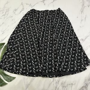 Coldwater Creek Womens Vintage Y2k Reversible Midi Skirt Size XL P Black Floral